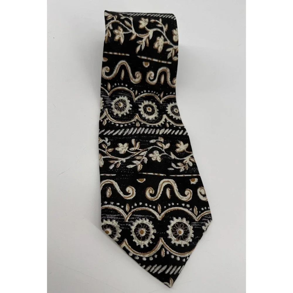 Vintage Pica Sador Italian Silk Tie Black Floral Paisley Necktie Wide Retro Mod